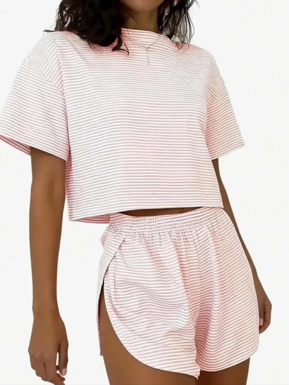 Bundle Of Two Striped Cotton-Blend Two-Piece Sleep Set - Pink & Grey - Picture 2 of 9